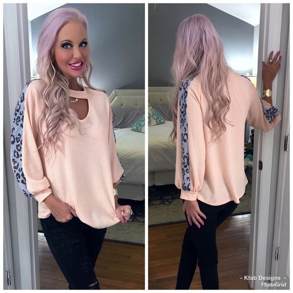 🐆LAST 1! Blush/Animal Print Soft Waffle Knit Top - Picture 3 of 6